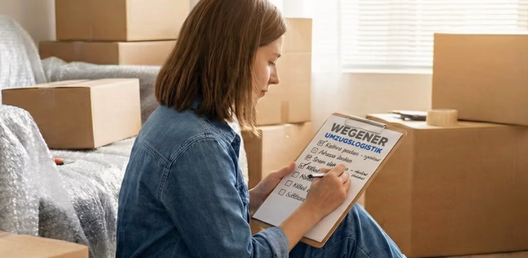 Eine Frau, die ihren Umzugs mit der Umzugscheckliste von Wegener Umzugslogistik vorbereitet.