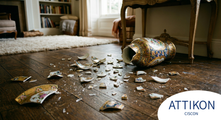 Eine zerbrochene Vase auf dem Boden um Zuge eines Umzuges. Sinnbildlich für den Versicherungsschutz beim Umzug.